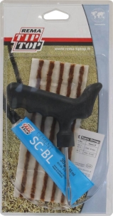 Réparation pour pneus tubeless - blister de 5 tresses de 180mm avec colle et outil Réparation pour pneus tubeless - blister de 5 tresses de 180mm avec colle et outil