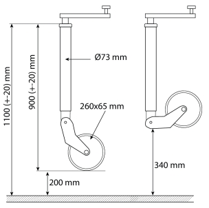 Roue jockey jante acier automatique avec support 800kg