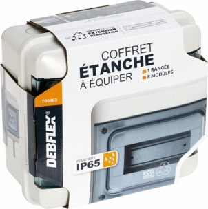Coffret modulaire vide étanche pour 1 rangée de 8 modules 188x267x117mm