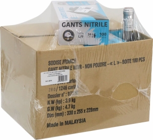 PN N° 16 lot de 5 boîtes de gants nitrile noir L, 5 boîtes de gants nitrile noir XL et 1 bouteille de rouge