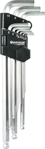 Clés mâles coudées hexagonales extra longues magnétiques de 1,5 à 10mm - étui pivotant de 9 pcs sur carte