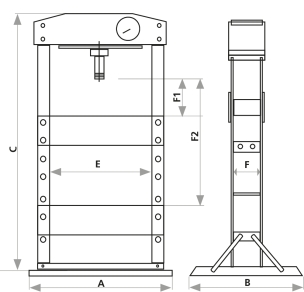 Presse d'atelier manuelle et pneumatique 45T bati boulonné