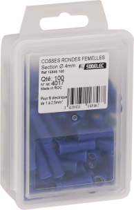 Cosse ronde femelle isolée bleue M4 - lot de 100 pcs