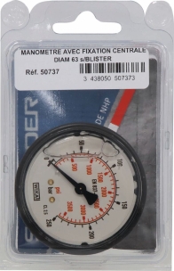 Manomètre avec fixation centrale Ø 63mm - blister