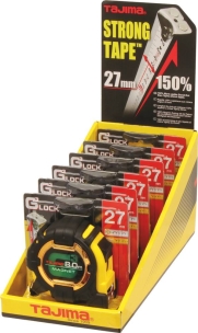 Mètre mesure à ruban autoblocant 8m 27mm graduation recto/verso magnétique - présentoir de 6 blisters