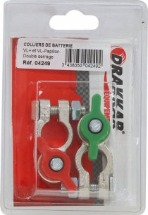 Colliers de batterie VL double serrage/papillon/rouge et vert - blister de 2 pcs