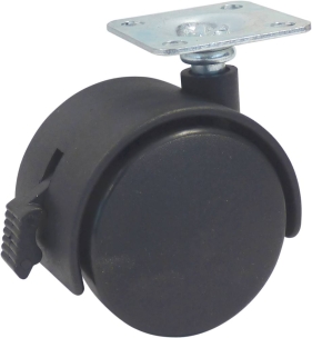 Roulette zinguée pivotante double galet avec frein 50mm entraxe 27x27mm pour fauteuil