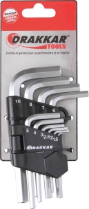 Clés mâles coudées hexagonales courtes de 1,5 à 10mm - étui pivotant de 10 pcs sur carte