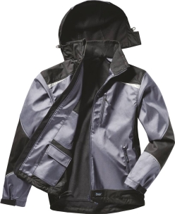 Veste de travail softshell 350 g/m² avec capuche et doublure gris/noir L