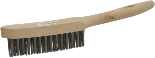 Brosse métallique fil acier 3 rangs 280mm avec manche bois incurvé spécial soudure - lot de 8pc