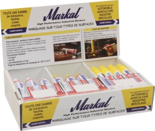 Tube marqueur à bille blanc/jaune + bâton de peinture blanc - présentoir de 32 pcs