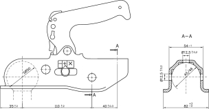 Tête d'attelage 1500kg pour remorque freinée pour timon rond 45mm