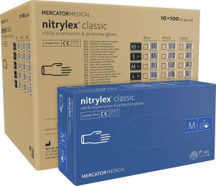 Gants jetables ambidextres nitrile 240mm 0,06mm bleu T8 - lot de 10 boîtes de 100 pcs