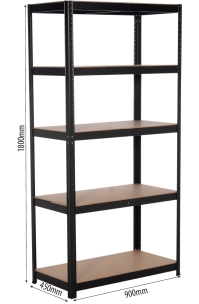 Etagère métallique noire à emboîter 5 tablettes bois 1800x900x450mm max 1,25T
