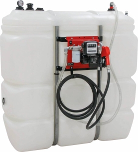 Cuve de stockage fuel PEHD 1500L DP avec kit station gasoil 230V 60 l/min, pistolet automatique, compteur, filtre - Usage intérieur
