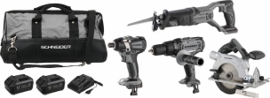 Pack 20V perceuse 50Nm/visseuse à choc 200Nm/scie sabre/scie circulaire 165mm/2 batteries Li-ion 4Ah - sac de transport