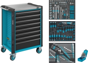 Servante d'atelier 8 tiroirs composée de 234 outils - modules mousses