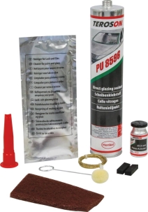 Colle pare-brise 310ml avec flacon primaire 10ml/tampon/fil à couper/cales - lot de 12 kits Colle pare-brise 310ml avec flacon primaire 10ml/tampon/fil à couper/cales - lot de 12 kits