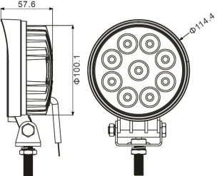 Phare de travail rond LED 10/32V 27W 1800 lumens faisceau large - blister