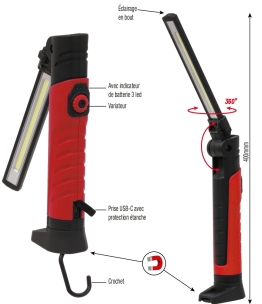 Baladeuse d'atelier LED 700 lumens repliable rechargeable Baladeuse d'atelier LED 700 lumens repliable rechargeable