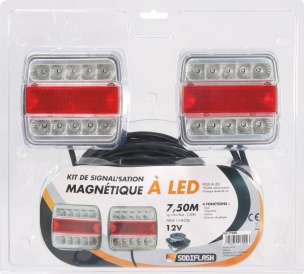 Kit de signalisation arrière LED 12V 7,5m magnétique avec fiche 13 plots - blister
