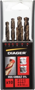 Coffret PVC de 10 forets métaux HSS 5% cobalt Ø1 à 10mm 