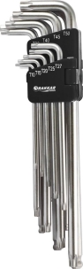 Clés mâles coudées extra longues hexagonales de 1,5 à 10mm et Torx® de T10 à T50 - étui pivotant de 18 pcs