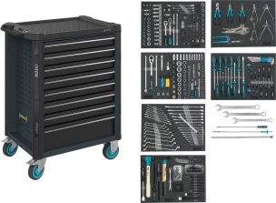 Servante d'atelier 8 tiroirs composée de 264 outils - modules mousse