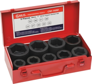 Douilles à chocs 1" de 24 à 50mm - coffret métallique de 9 pcs