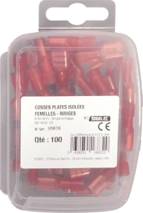 Cosse plate femelle 100% isolée rouge 6,3X0,8mm - lot de 100 pcs
