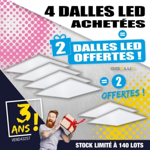 OPE VTEP - Lot de 6 dalles LED carrées 600mm 4000 lumens réf.02153 dont 2 offertes