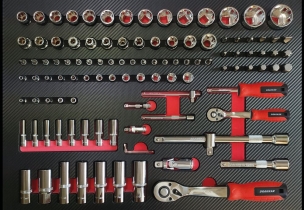 Servante d'atelier 7 tiroirs composée de 182 outils - modules carbone