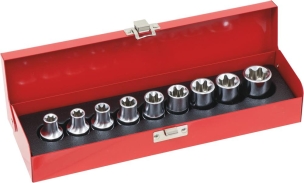 Douilles Torx® 1/2" de E10 à E24 - coffret métallique de 9 pcs Douilles Torx® 1/2" de E10 à E24 - coffret métallique de 9 pcs
