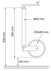 Roue jockey jante acier 60mm course de 250mm grande roue 400kg