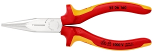 Pince à becs demi-ronds 160mm avec tranchant (61HRC) - Bi-matière Chromée 1000V