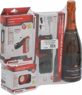 PN N°34 induction : chargeur + lampe de poche + frontale + 1 bouteille de champagne
