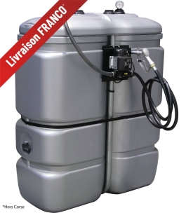 Cuve de stockage gasoil PEHD 1000L double paroi avec kit station à gasoil 230V 60 l/min