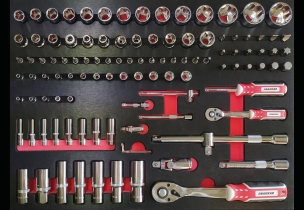 Servante d'atelier 8 tiroirs composée de 229 outils - modules finition métal