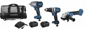 Pack 20V perceuse visseuse à percu 65Nm-clé à choc 1/2" 20V 610/800Nm brushless-meuleuse d'angle 125mm 20V-2 batteries Li-ion 5Ah - sac de transport