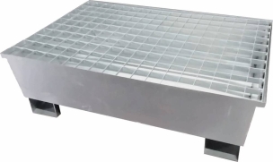 Bac de rétention 220L avec caillebotis 100% acier pour 2 fûts - format compact