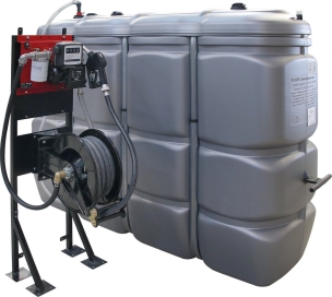 Cuve de stockage gasoil PEHD DP 2000L avec kit support, station gasoil 60 l/min, enrouleur automatique 10m Ø 20mm