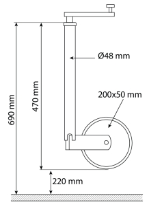Roue jockey jante PVC 48mm course de 220mm 150kg