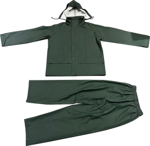 Vêtement de pluie PU/PVC avec capuche vert L - pantalon/veste