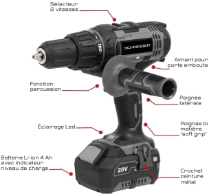 Perceuse visseuse à percussion 20V 50Nm 1 batterie 4Ah Li-ion - mallette