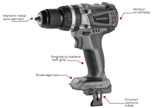 Perceuse visseuse à percussion brushless 20V 60Nm - boîte carton