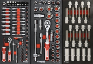 Servante d'atelier 7 tiroirs composée de 176 outils - modules carbone