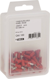 Cosse plate mâle isolée rouge 2,8X0,5 - lot de 100 pcs