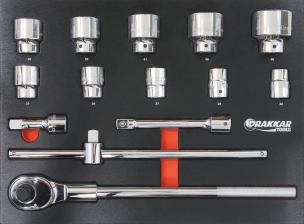 Module mousse 534x395mm métal douilles/cliquet 3/4" - 14 pcs