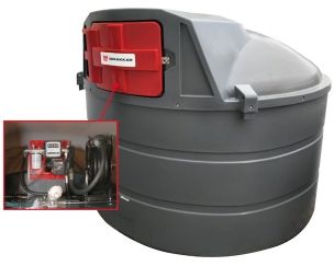 Cuve de stockage gasoil PEHD 5000L DP avec armoire intégrée pour station à gasoil 230V 60 l/min et pistolet automatique/compteur/filtre et enrouleur tuyau automatique 8m