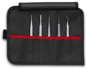 Lot de 5 pinces brucelles en trousse tissu Lot de 5 pinces brucelles en trousse tissu